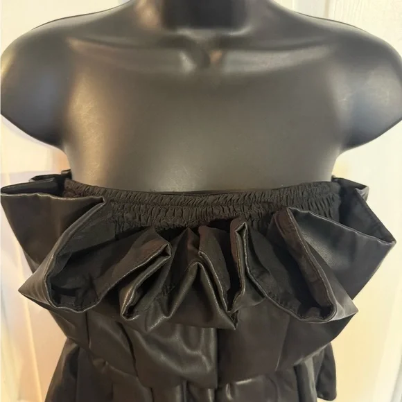 “DO+BE” Pleated Ruffle Faux Leather Top - Picture 10 of 16